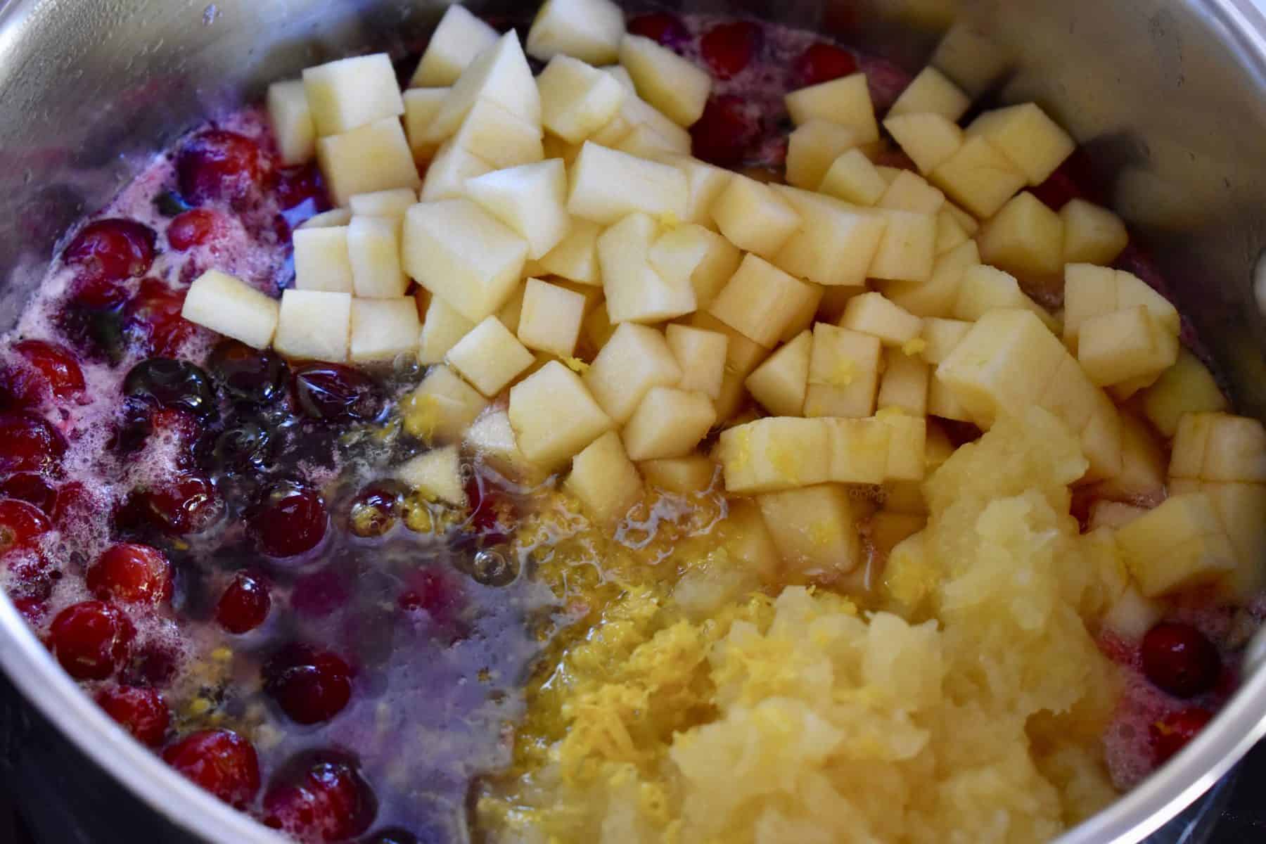 apple and pineapple added to cranberry sauce. 