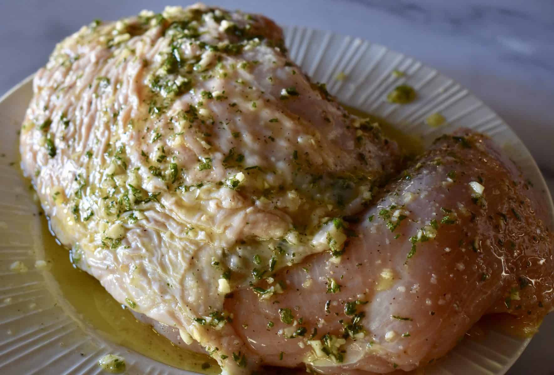 turkey breast rubbed with olive oil flavor mixture. 