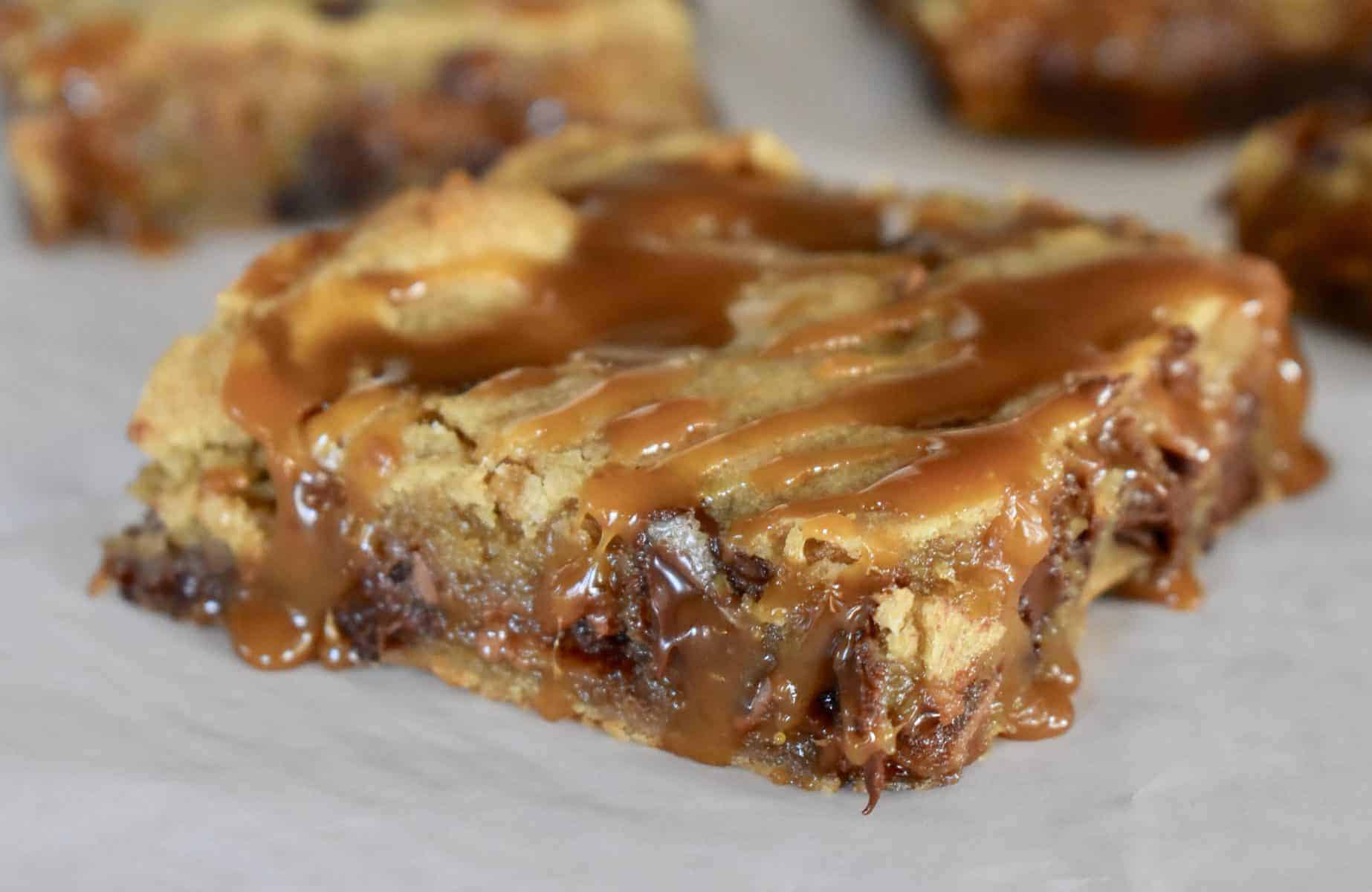 Milky Way Blondie with caramel drizzled overtop. 