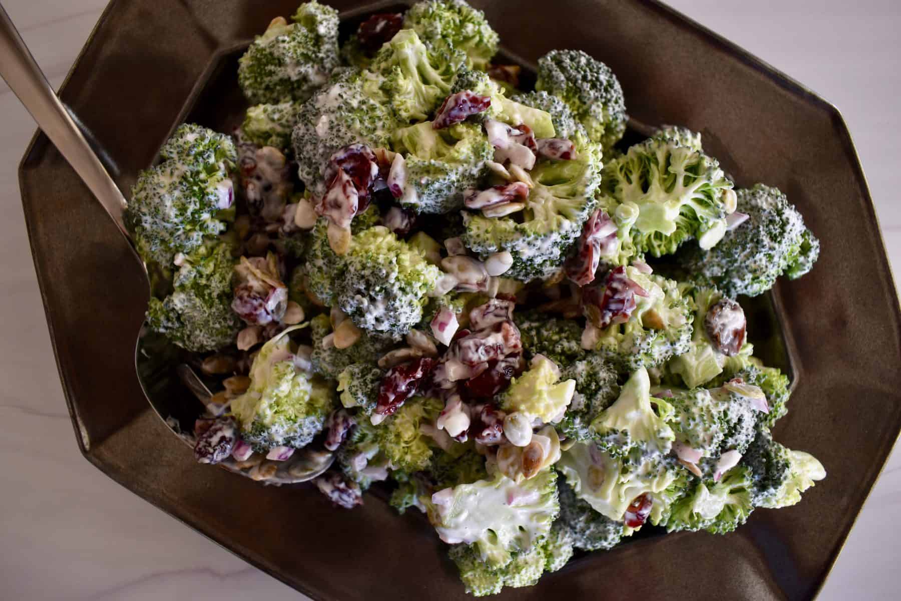 Broccoli Cranberry Salad in a serving plate.