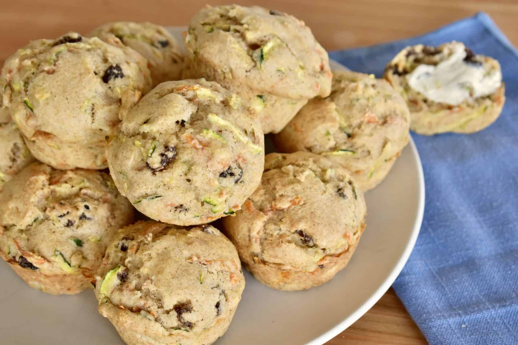 Zucchini Carrot Raisin Muffins. 