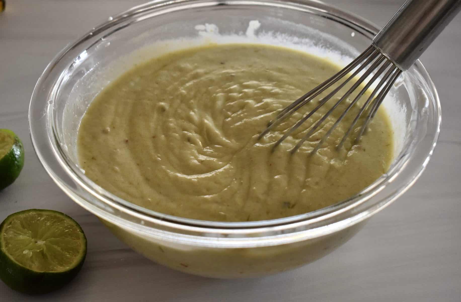 Green Chili Enchilada sauce whisked with greek yogurt and lime.