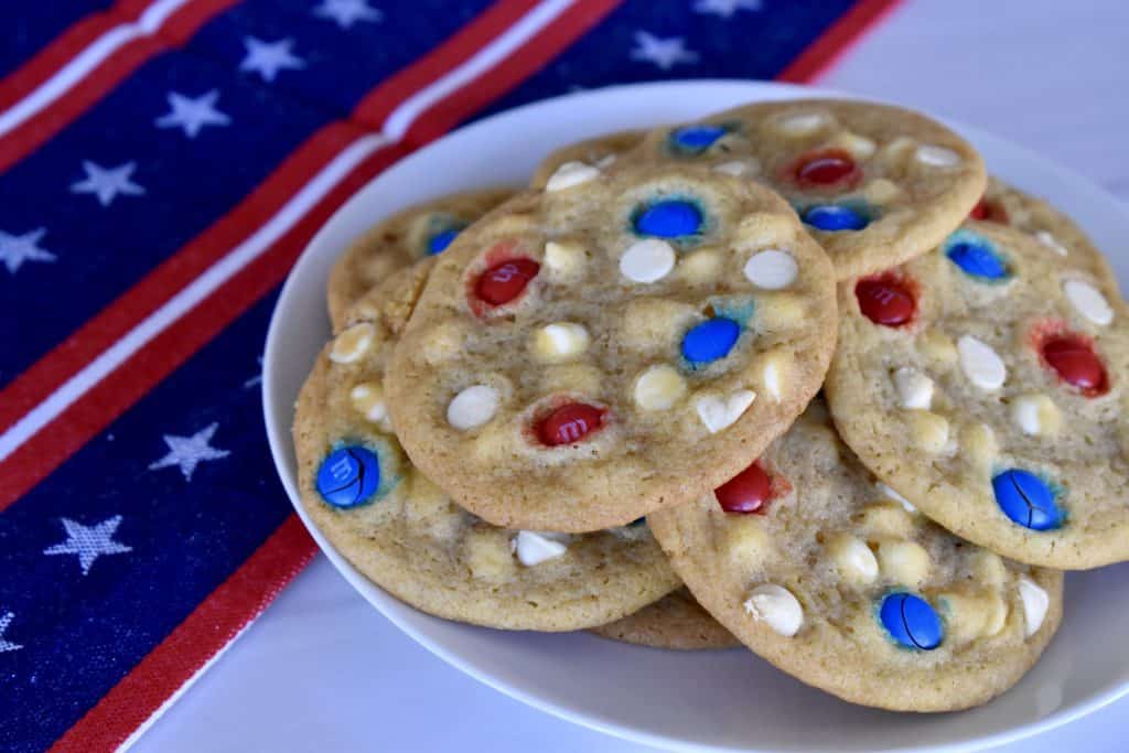 4th of July Cookies on a white plate.