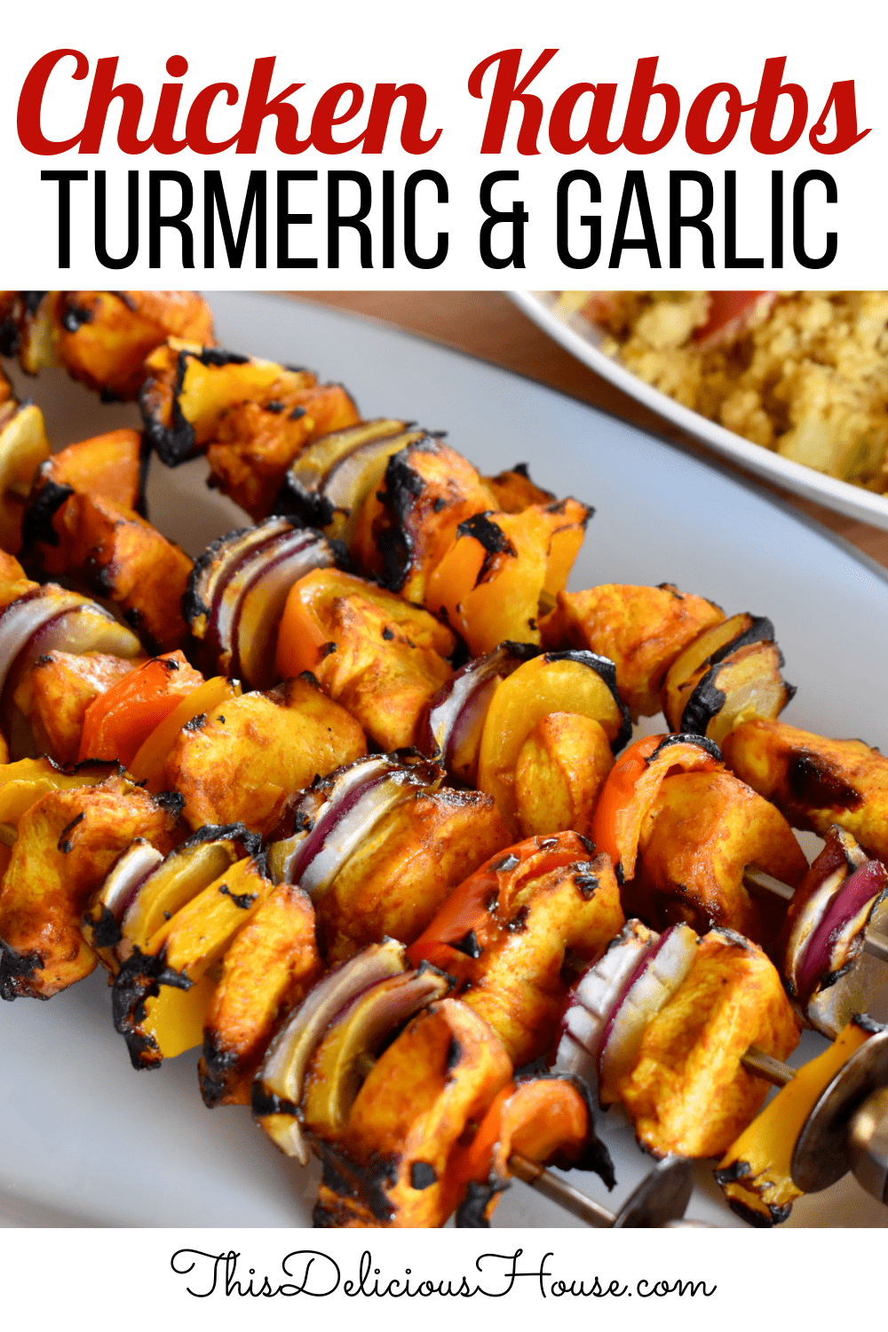 Grilled Chicken Kabob Skewers with Turmeric and Garlic. 