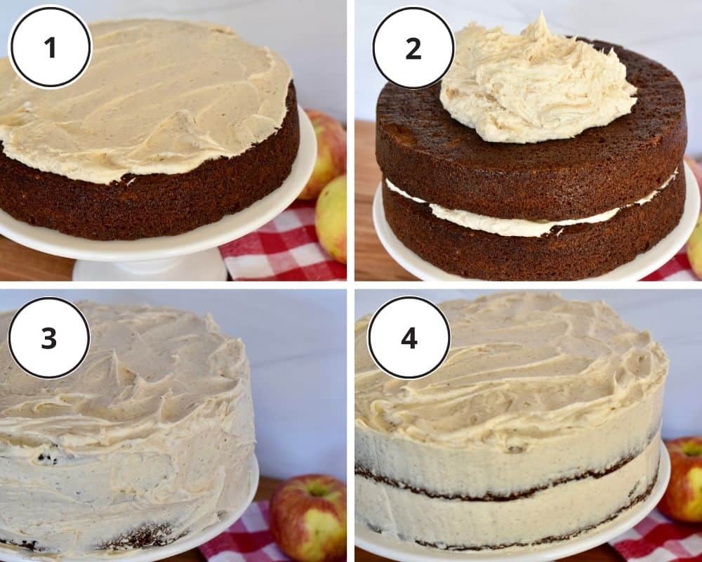 process shots showing how to frost the cake step-by-step. 