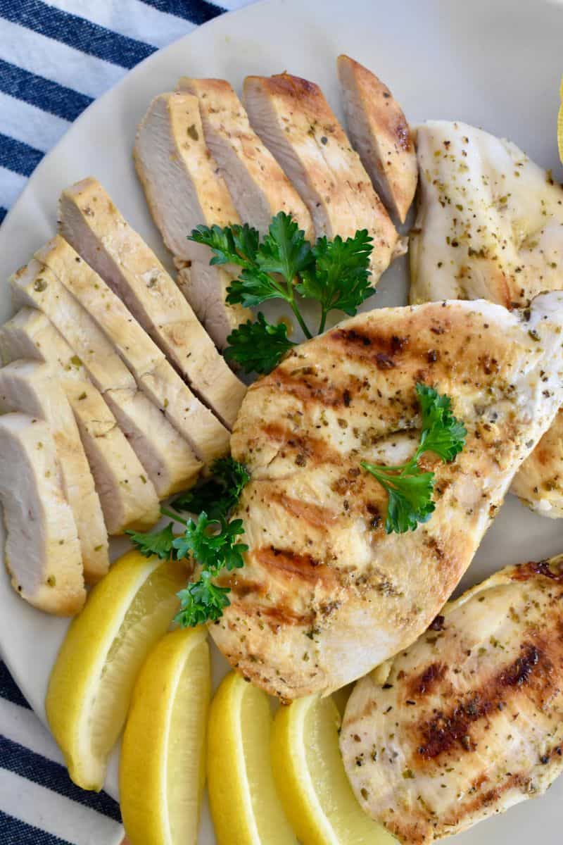 Greek Chicken Marinade recipe for chicken breasts with lemon and parsley. 