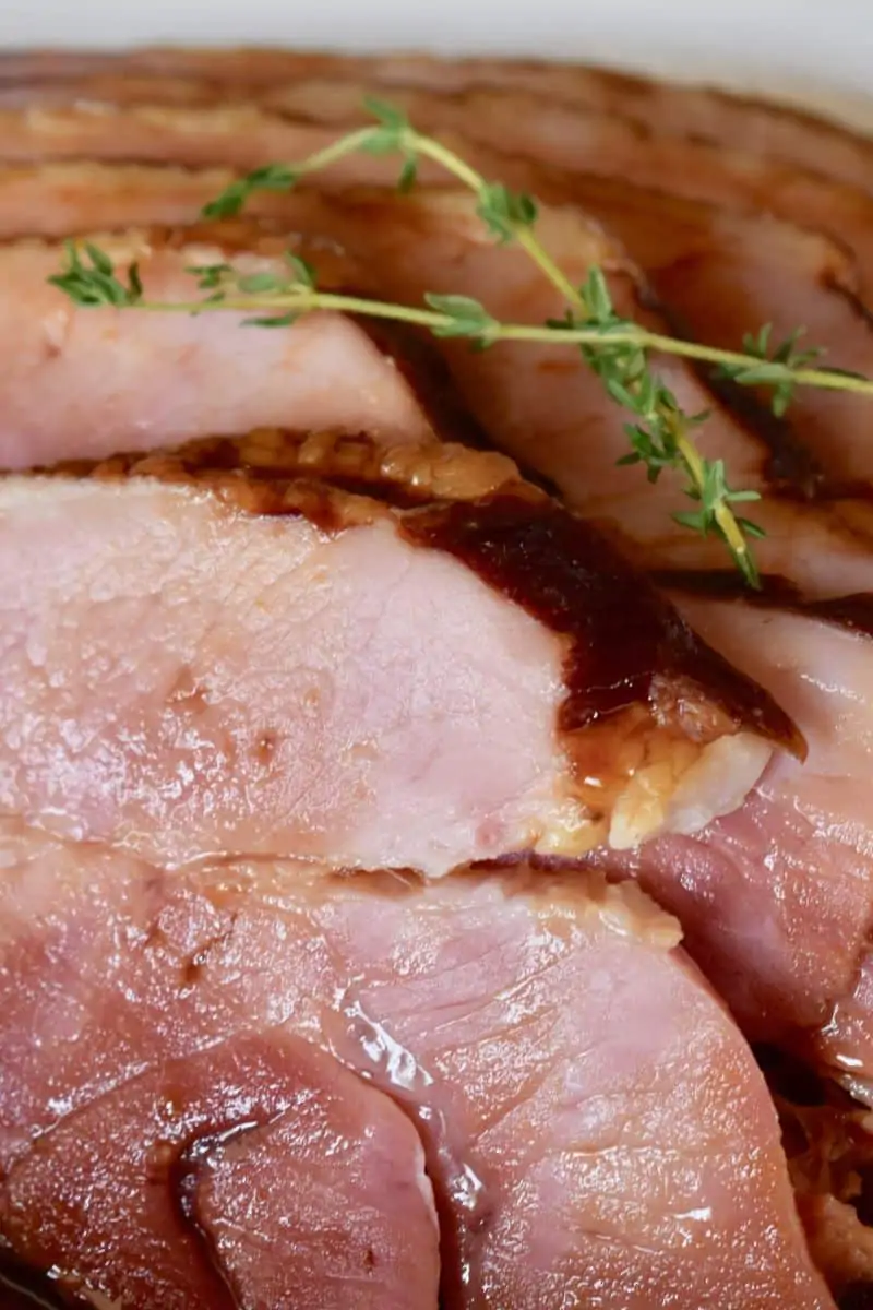 Slow Cooker ham with brown sugar glaze on top. 