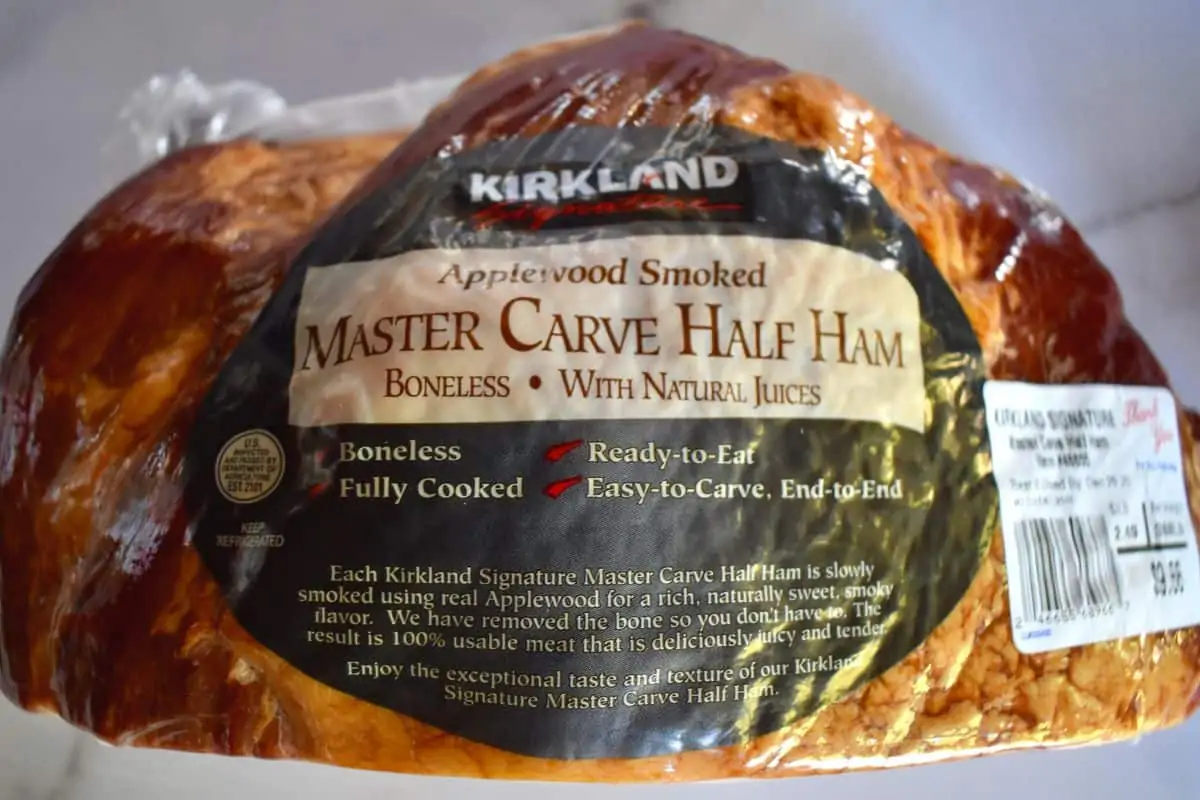 overhead photo of the boneless half ham used for this recipe. 