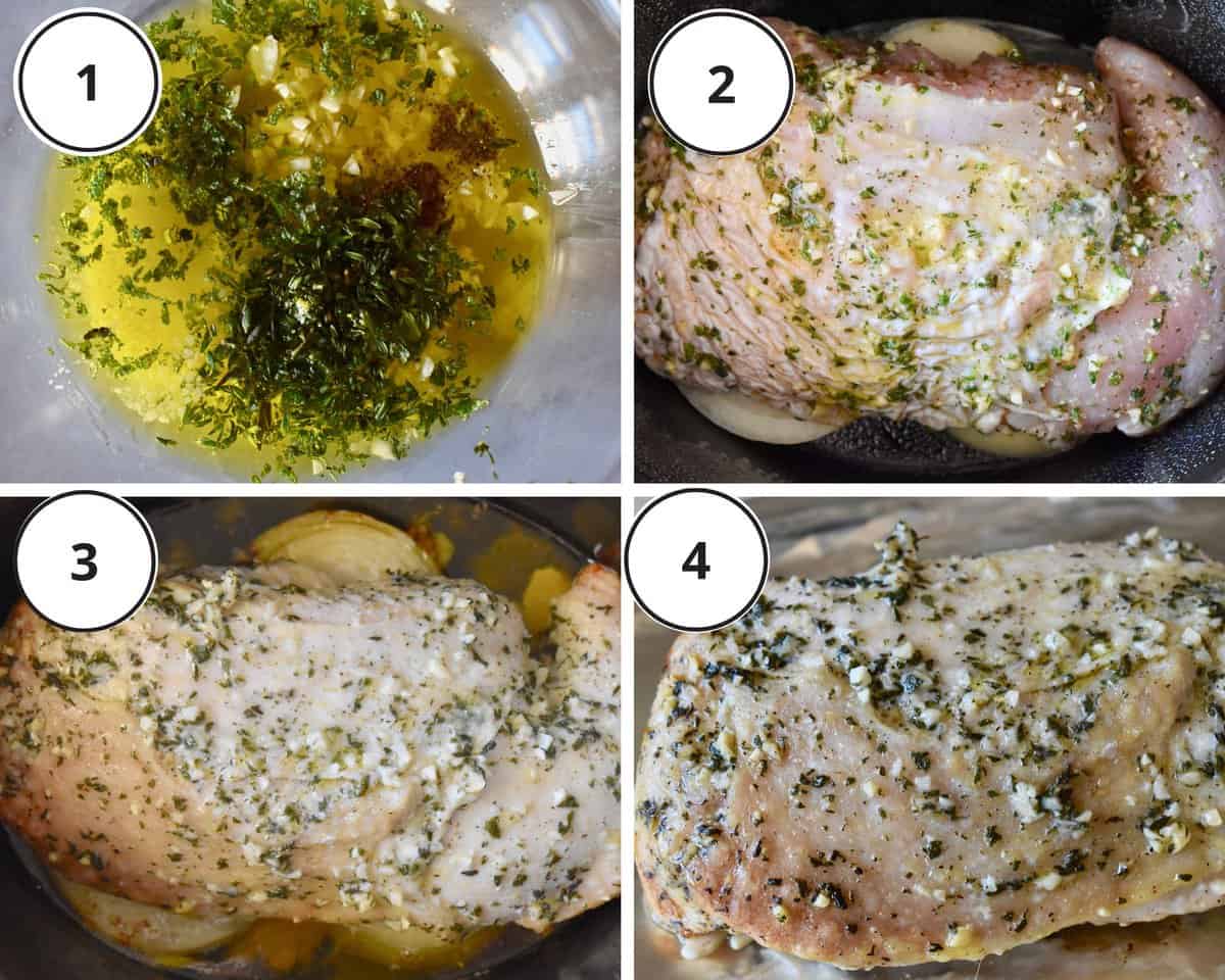 process shots showing how to make recipe including the marinade and placing the poultry in the crockpot. 