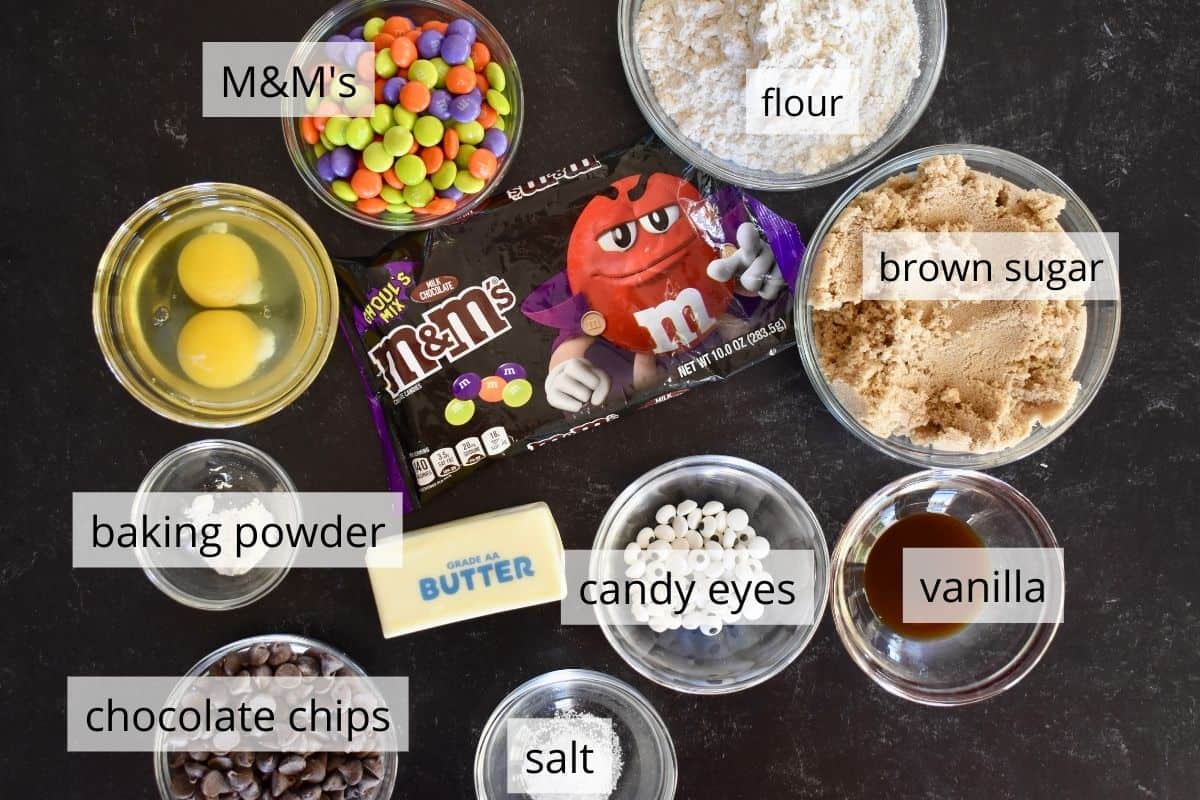overhead photo of ingredients needed to make recipe including flour, sugar, and butter. 