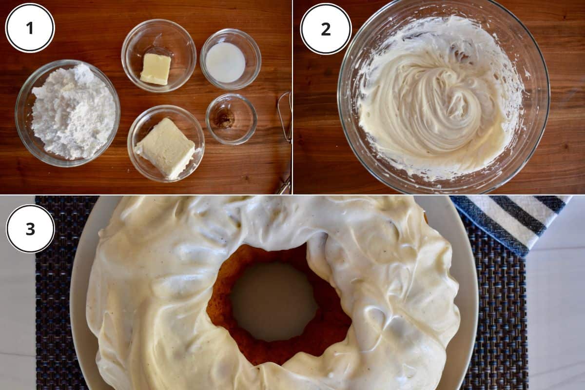 process shots showing how to make cream cheese frosting. 