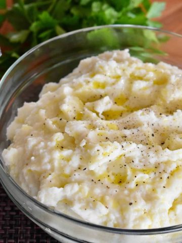Ricotta Mashed Potatoes in a glass bowl.