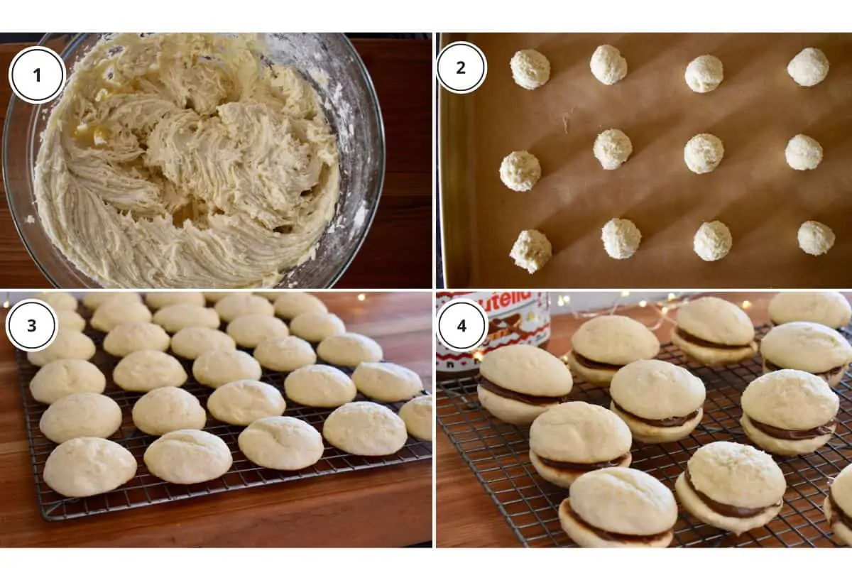 process shots showing how to make recipe including rolling the batter into balls.