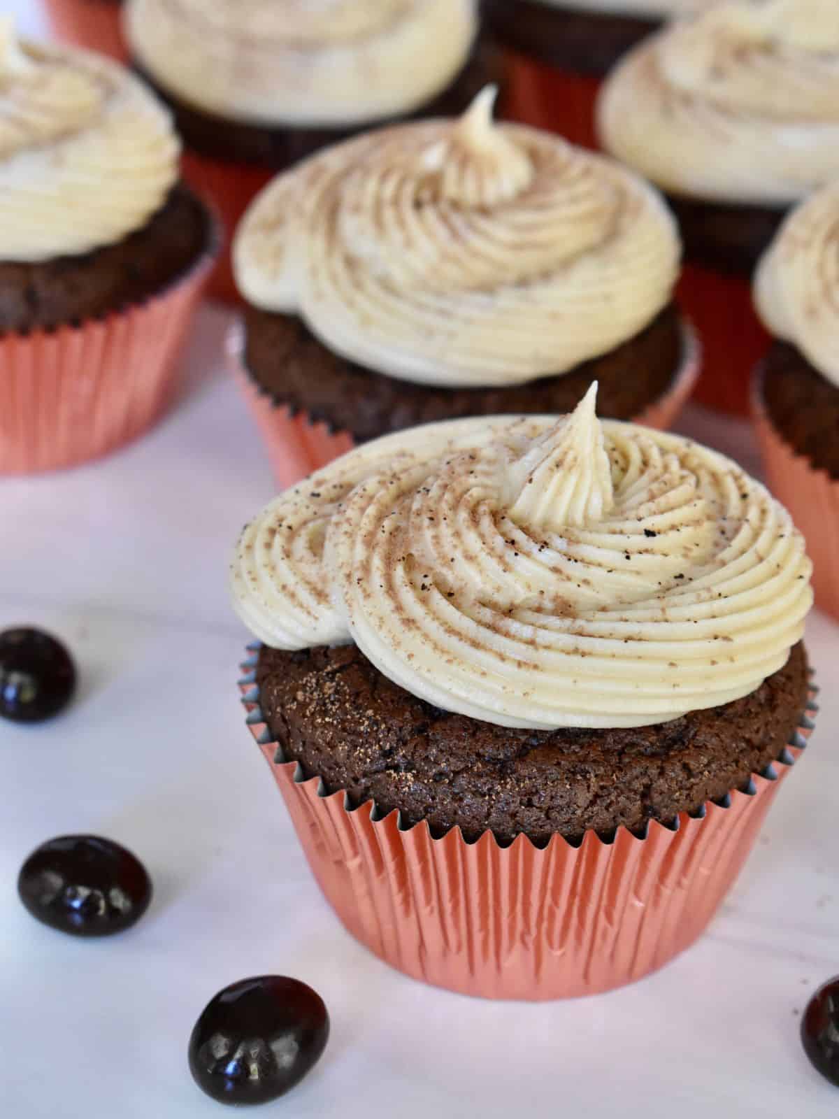 Coffee Cream Cheese Frosting on a cupcake. 