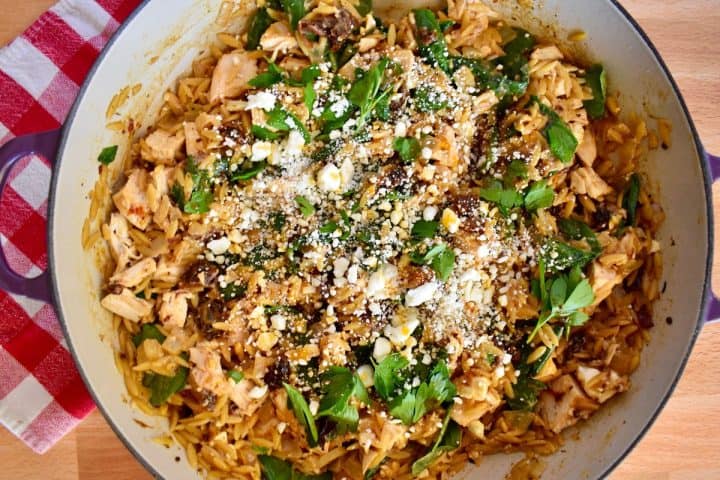 Orzo With Sun Dried Tomatoes And Spinach (No Cream) - This Delicious House