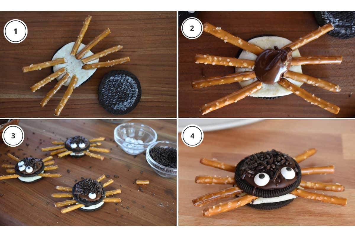 Process shots showing how to make recipe including opening it and placing the pretzel rods inside. 
