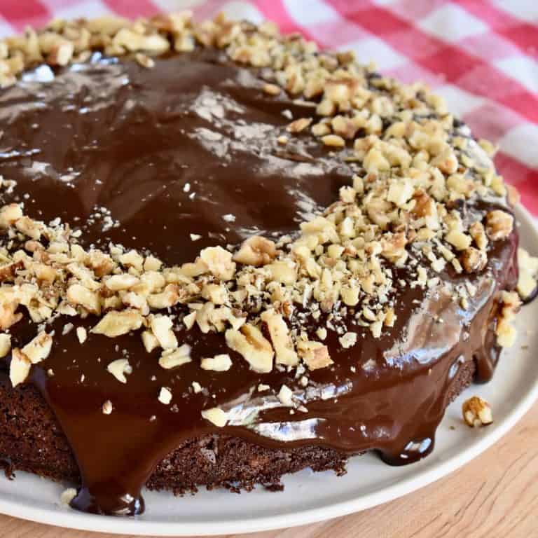 Chocolate Walnut Cake with Easy Chocolate Ganache 
