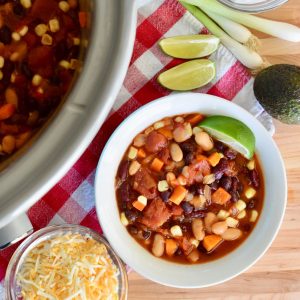 Three Bean Vegetarian Chili in the Slow Cooker.