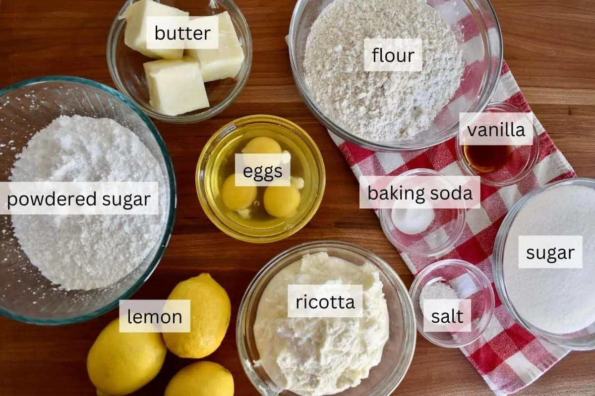 Ingredients for recipe include butter, flour, eggs, baking soda, sugar, and salt. 