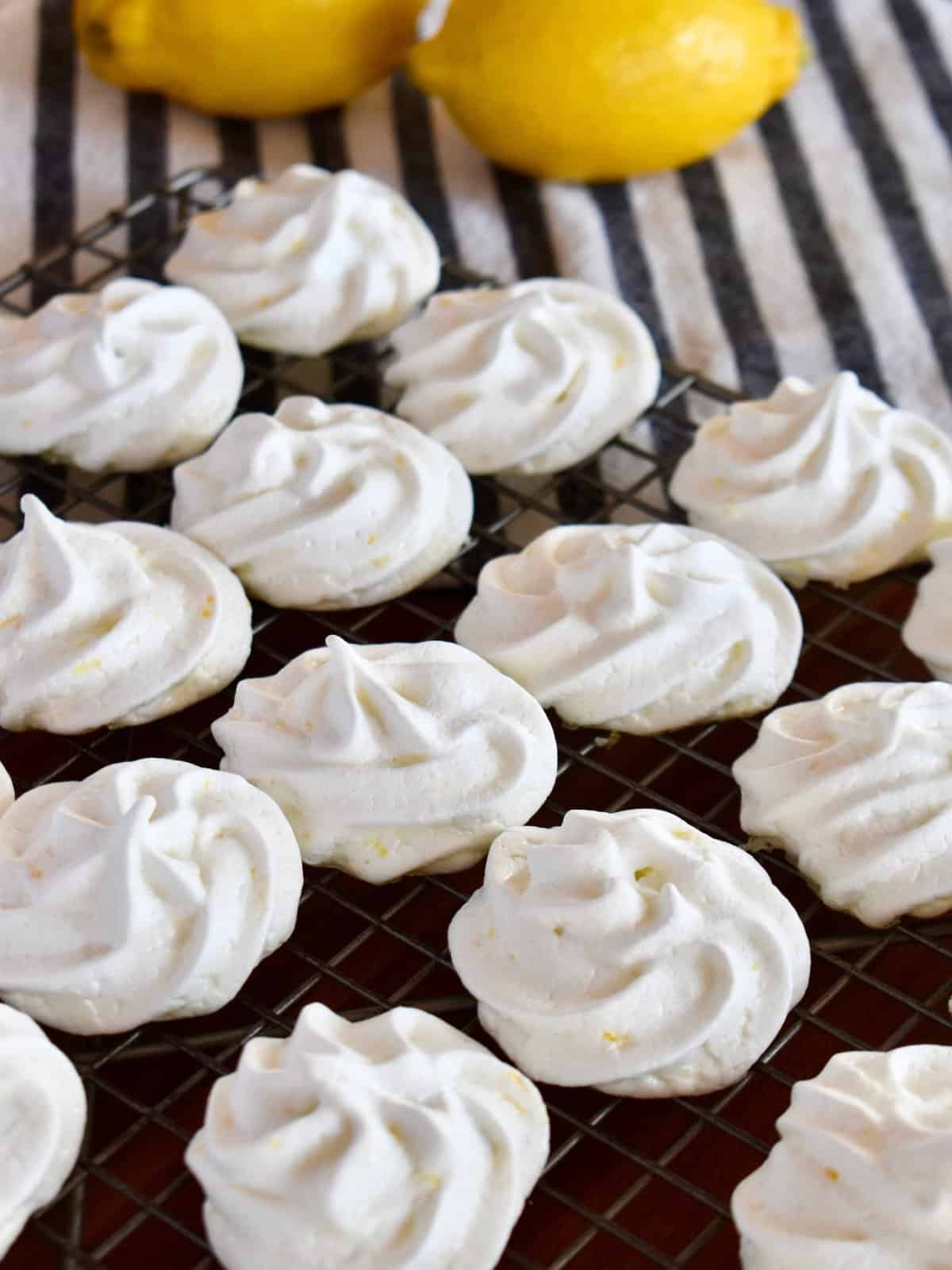 Lemon Meringue Cookies on a wire cooling rack.