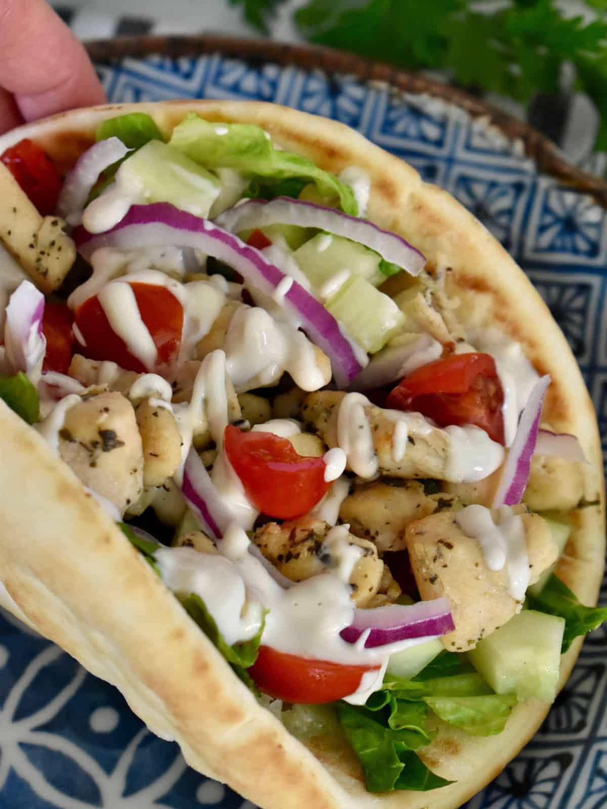 Greek Chicken Pitas in a flat bread.