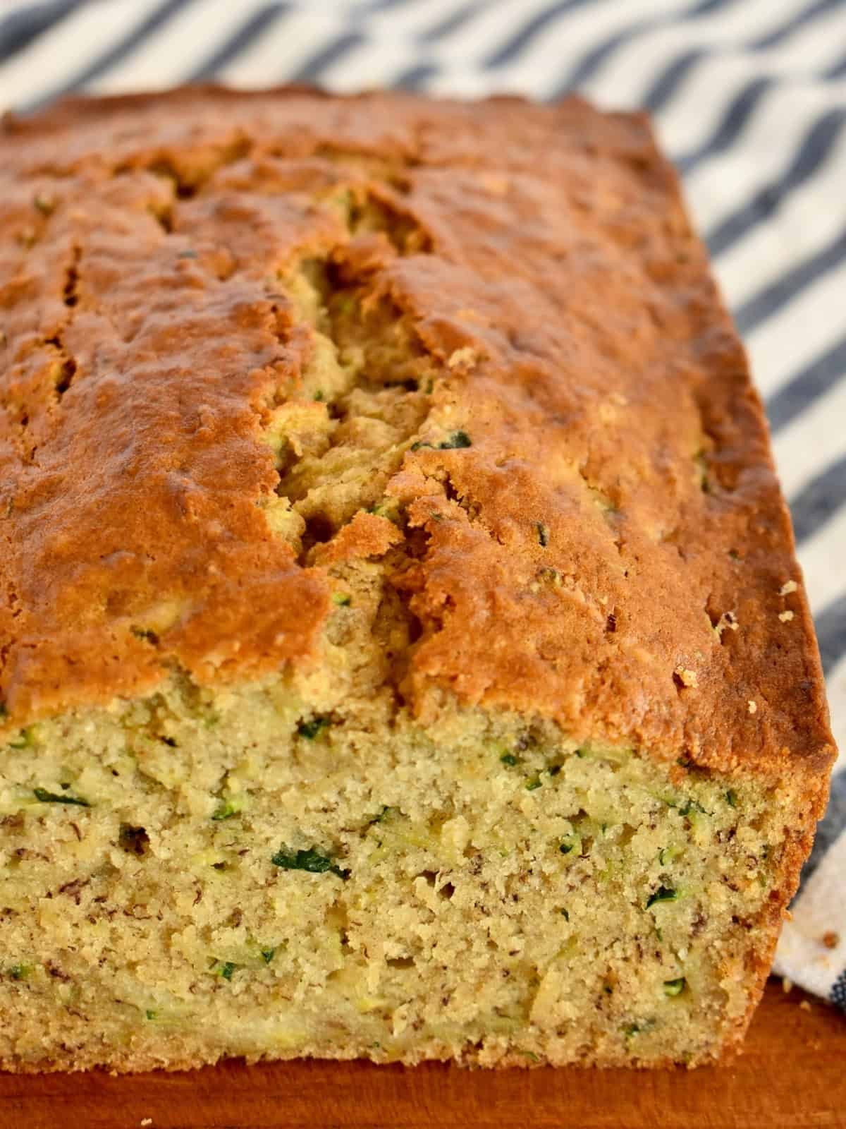 Zucchini Banana Bread loaf on a countertop.