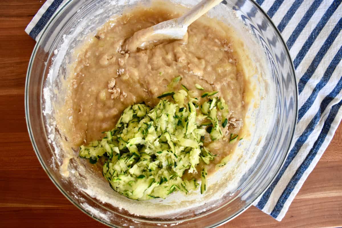 Shredded zucchini added to the batter.