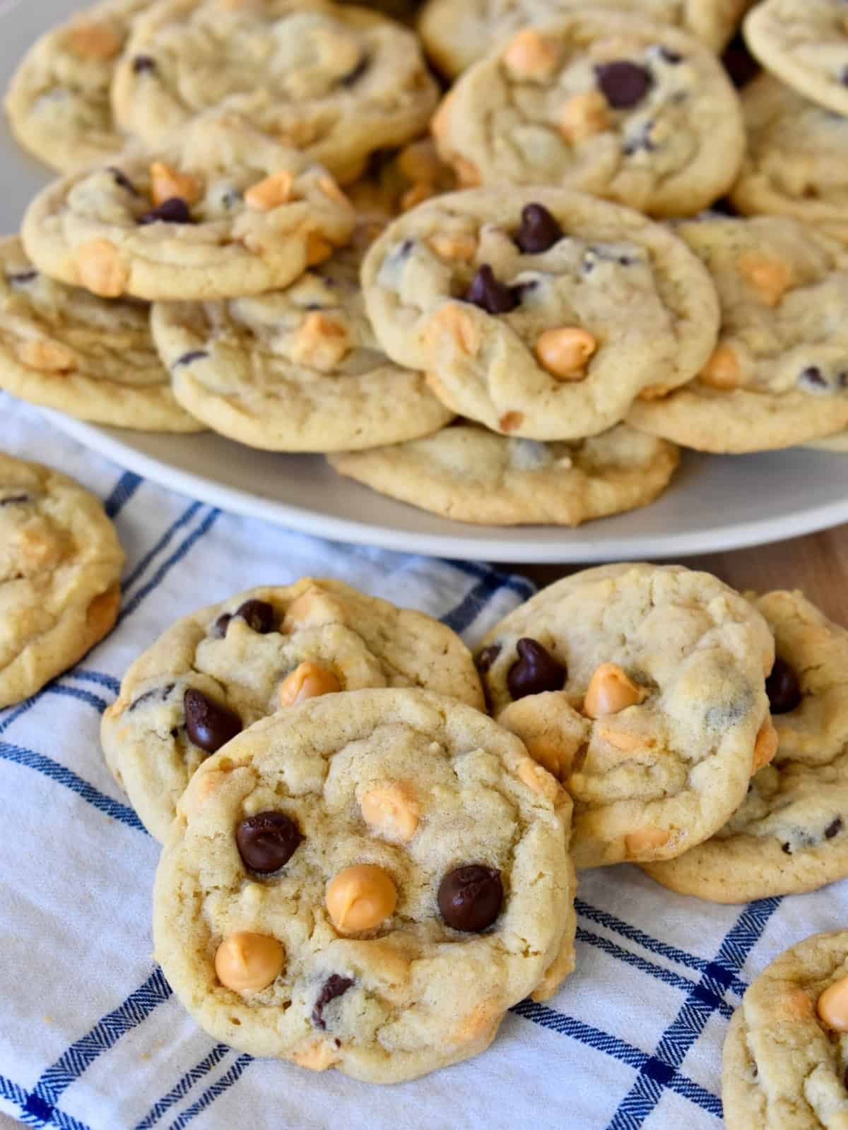 Butterscotch Chocolate Chip Cookies on a plate. 