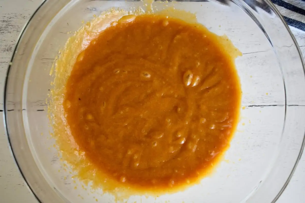 Wet batter in a glass bowl. 